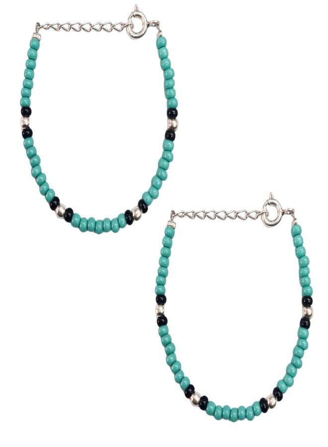 DARSHRAJ Handmade 925 Sterling Silver Baby Nazariya | Sky Blue Poth Beads with Silver Balls | Adjustable Anklet | Bracelet for Newborn Baby Boys | Girls - Image 1