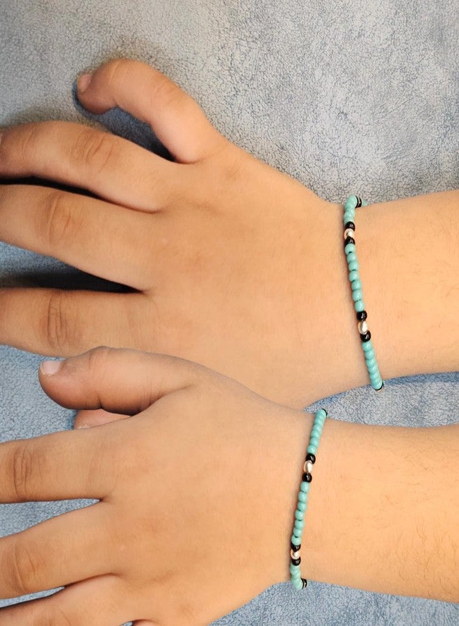 DARSHRAJ Handmade 925 Sterling Silver Baby Nazariya | Sky Blue Poth Beads with Silver Balls | Adjustable Anklet | Bracelet for Newborn Baby Boys | Girls - Image 2