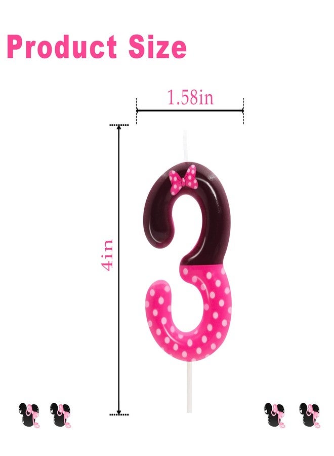 OGnomiFX 3rd Pink Black Birthday Candles for Girls, Pink Mouse Cake Topper Cupcake Decor, Cartoon Themed Birthday Party Decorations Supplies (Number 3) - Image 2