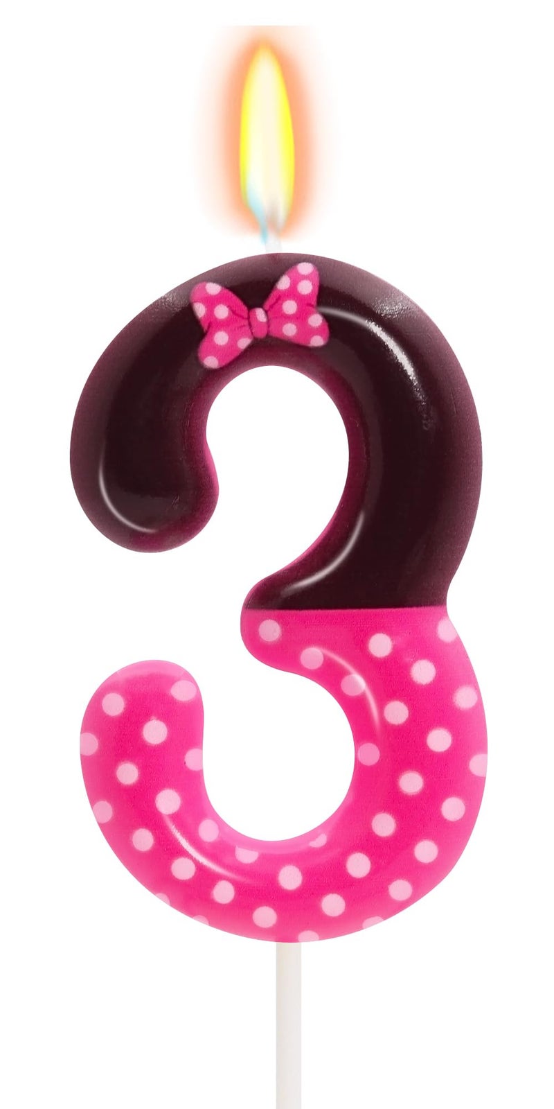 OGnomiFX 3rd Pink Black Birthday Candles for Girls, Pink Mouse Cake Topper Cupcake Decor, Cartoon Themed Birthday Party Decorations Supplies (Number 3) - Image 1
