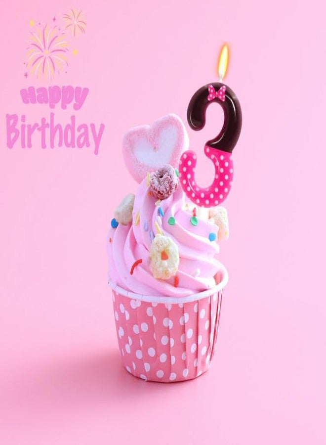 OGnomiFX 3rd Pink Black Birthday Candles for Girls, Pink Mouse Cake Topper Cupcake Decor, Cartoon Themed Birthday Party Decorations Supplies (Number 3) - Image 4