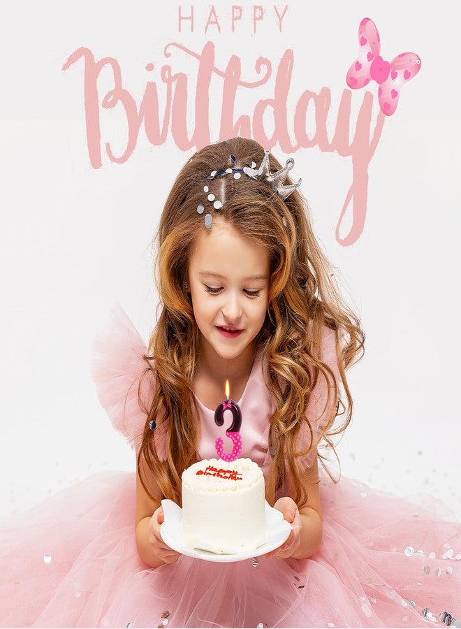 OGnomiFX 3rd Pink Black Birthday Candles for Girls, Pink Mouse Cake Topper Cupcake Decor, Cartoon Themed Birthday Party Decorations Supplies (Number 3) - Image 5