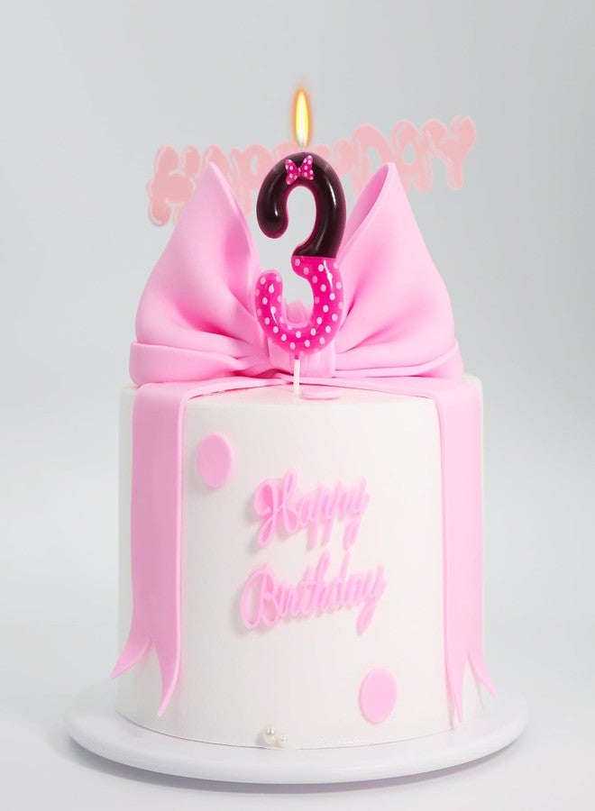 OGnomiFX 3rd Pink Black Birthday Candles for Girls, Pink Mouse Cake Topper Cupcake Decor, Cartoon Themed Birthday Party Decorations Supplies (Number 3) - Image 3