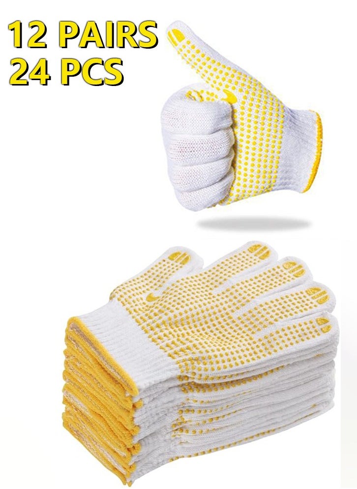 Generic 24pcs Grip Safety Work Gloves Anti-slip Dots Bulk Gloves Moist Cotton Knit Gloves for Garage Warehouse Construction  - Image 1