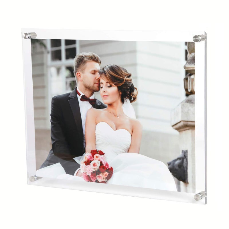 Magicool 85x11 Clear Acrylic Wall Mount Floating Double Panels Frameless Picture Frame for Picture Photo Degree Certificate Home or OfficeFull Frame is 95 x 12 inch 4 pack
