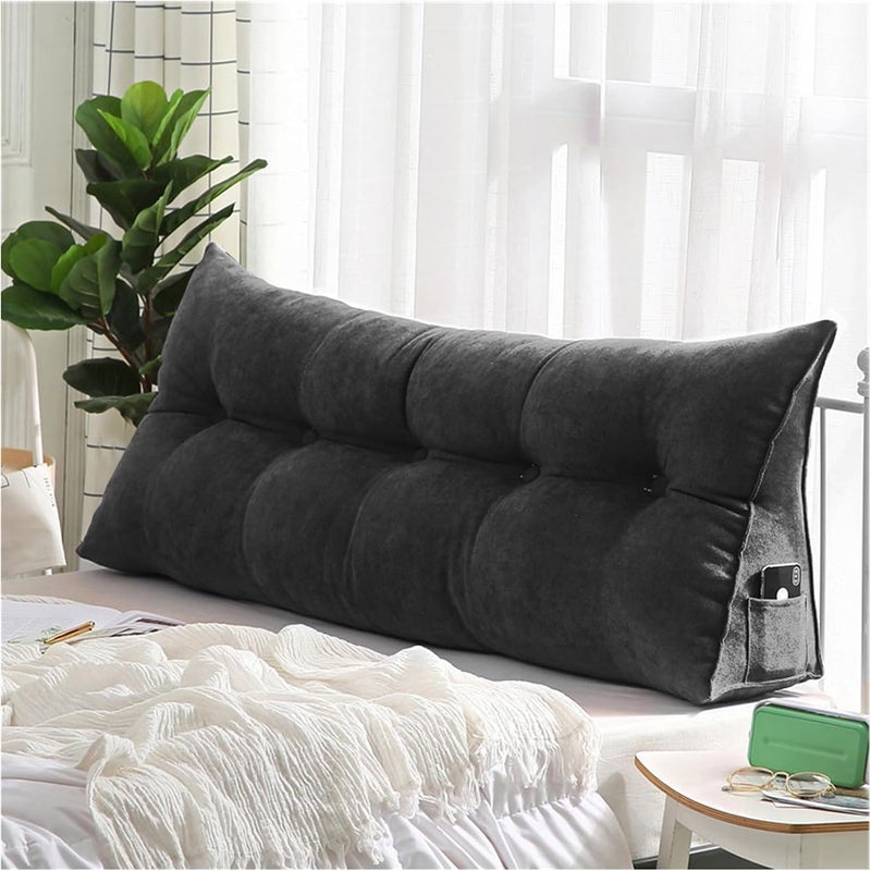 Headboard Pillow Queen, Triangular Headboard Pillow, Solid Color Triangle Cushion Reading Bed Rest Pillow, Large Bolster Wedge Support Removable Pillow for Dorm Daybed Bed,Black,80cm - Image 1