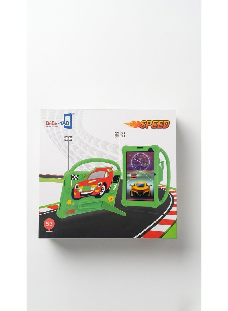 BeBe-TAB Speed 5G Kids Educational Tablet - 7-inch Display, Android 14, Shockproof Racing Car Case with Kickstand - Includes Toy Car & Accessories Bundle - Image 1