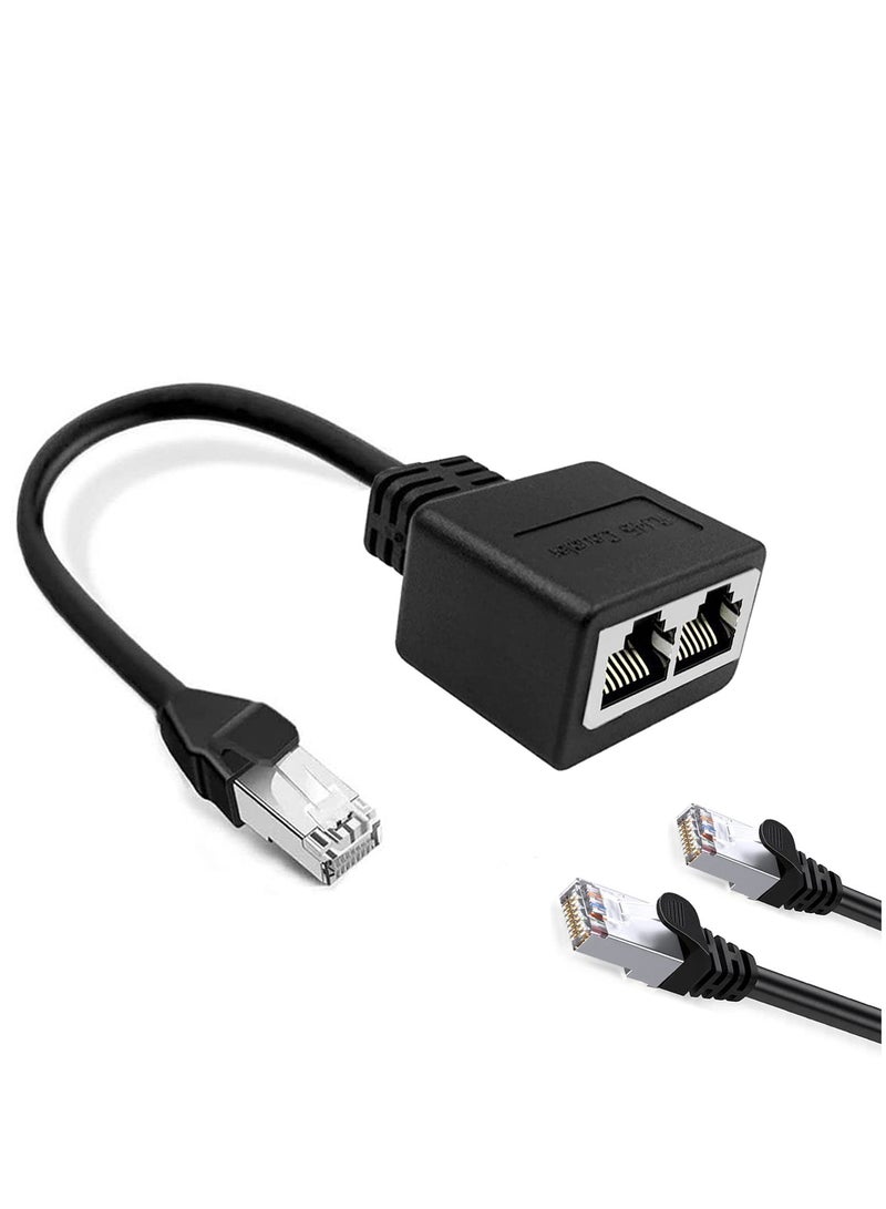 محول موصل RJ45 لتقسيم الإيثرنت 1 ذكر إلى 2 أنثى لكابلات Cat5 و Cat5e و Cat6 باللون الأسود - Image 1