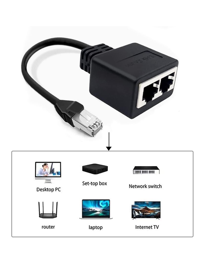 محول موصل RJ45 لتقسيم الإيثرنت 1 ذكر إلى 2 أنثى لكابلات Cat5 و Cat5e و Cat6 باللون الأسود - Image 3