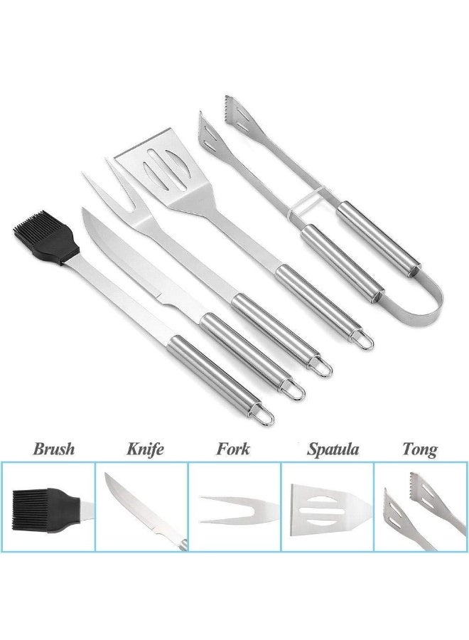 Toby's Stainless Steel BBQ Grill Tool Set with Knife, Brush, Fork, Spatula and Tong – Oxford Bag – 5 Pieces - Image 3