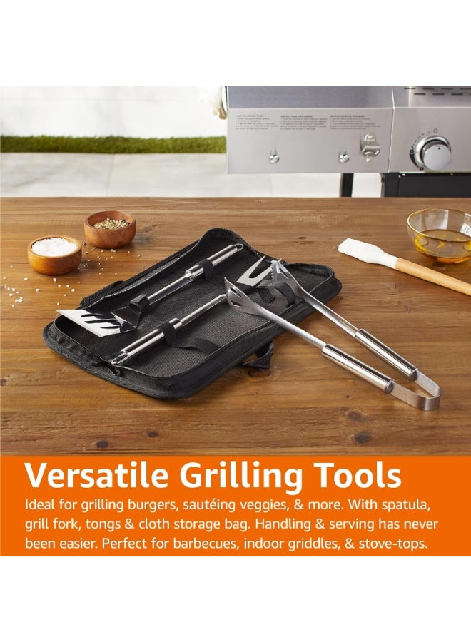 Toby's Stainless Steel BBQ Grill Tool Set with Knife, Brush, Fork, Spatula and Tong – Oxford Bag – 5 Pieces - Image 2