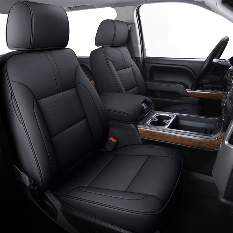 Coverado Chevy Silverado Seat Covers Faux Leather Seat Covers Fit for Chevy Silverado GMC Sierra 20072025 1500 20152025 2500HD 3500HD Crew Double Extended Cab Front Black