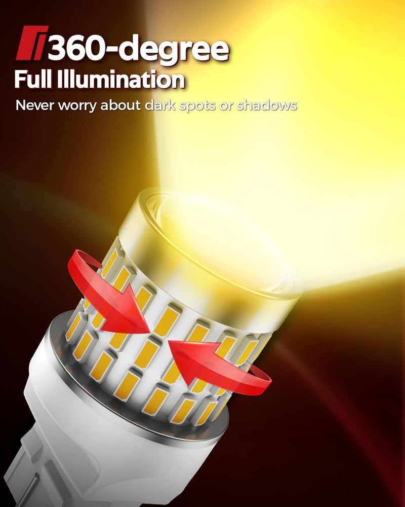 Torchbeam T20 7443 7440 LED Turn Signal Light Bulbs 7444NA 7442NAK, Amber Yellow W21W 7441 7444 LED Bulbs with Projector Replacement for Parking Front Rear Turn Signal Lights - Image 3