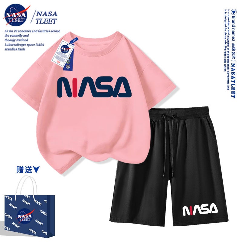 Nasa Co-Branded Short-Sleeved T-Shirts For Men And Women, Pure Cotton Half-Sleeved New Round Neck Shorts Suits, Family Clothes For Summer - Image 1