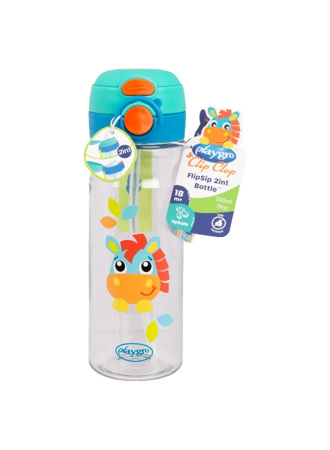 Playgro Clip Clop FlipSip 2-in-1 Kids Water Bottle with Straw & Spout, Flip-Top Leak-Resistant Lid, BPA-Free Reusable Drinking Bottle for Toddlers & Kids - Image 1