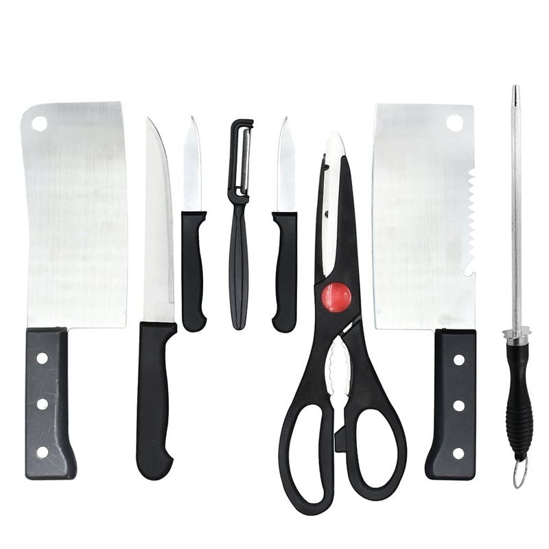 QUPET Stainless Steel Knife Set of 8 Pcs with 2 Meat Knife 3 Vegetables Knife 1 Peeler 1 Scissor and 1 Knife Sharpener - Image 1