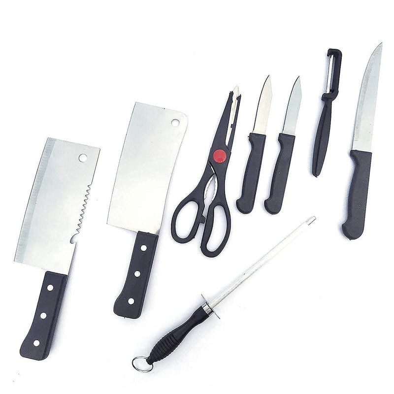 QUPET Stainless Steel Knife Set of 8 Pcs with 2 Meat Knife 3 Vegetables Knife 1 Peeler 1 Scissor and 1 Knife Sharpener - Image 2