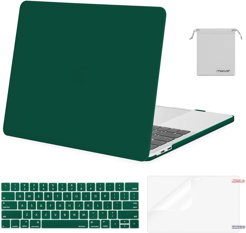 موسيسو حافظة متوافقة مع MacBook Pro 13 بوصة M2 2025، 2024، 2023-2016 A2338 M1 A2251 A2289 A2159 A1989 A1708 A1706، غلاف بلاستيكي صلب وغطاء لوحة مفاتيح وواقي شاشة وحقيبة تخزين، أخضر طاووسي - Image 1