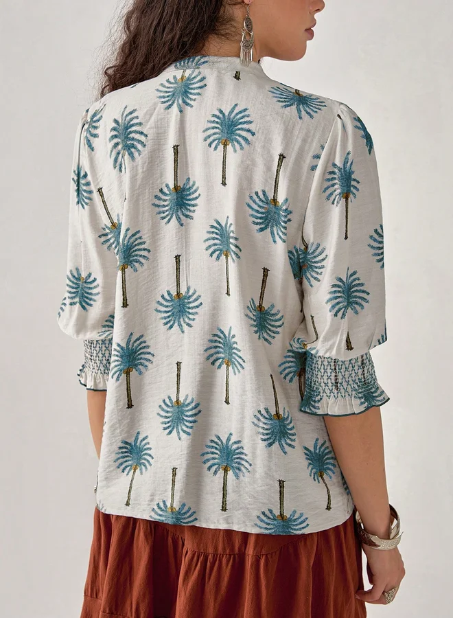 Take Two Take Two Graphic Print Tie-Up Neck Top