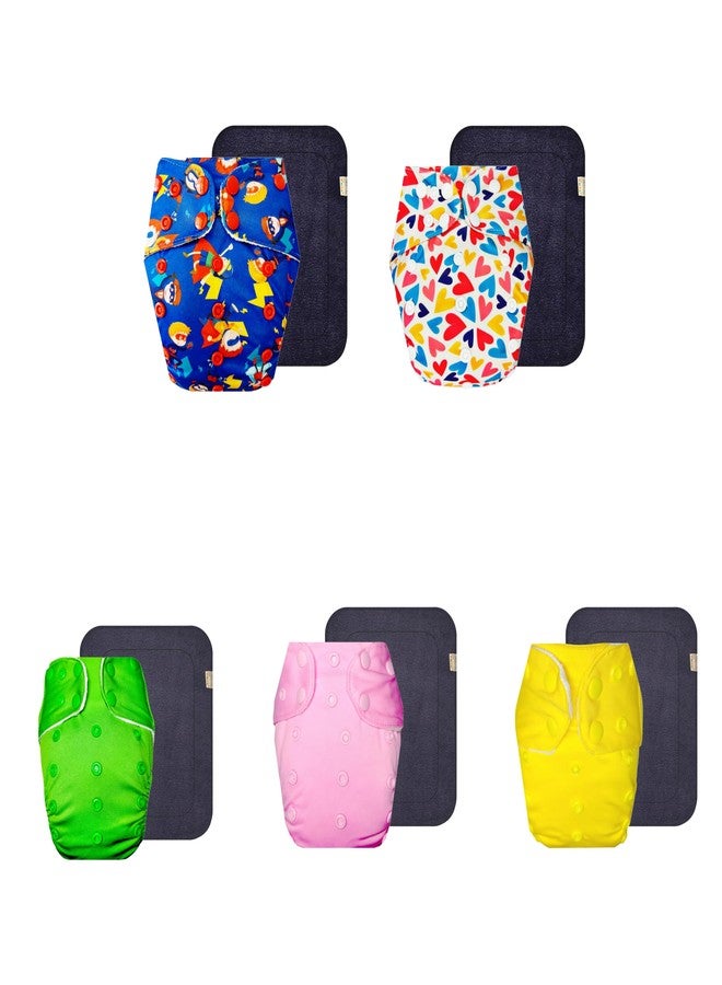 Dumbledo Premium Cloth Diaper with Black Insert (Pack of 5) | Hypoallergenic | 6-Layer Absorbent Pad | Travel Friendly | Designed by Moms | 3 Months - 3 Years | Unisex Baby - Image 1