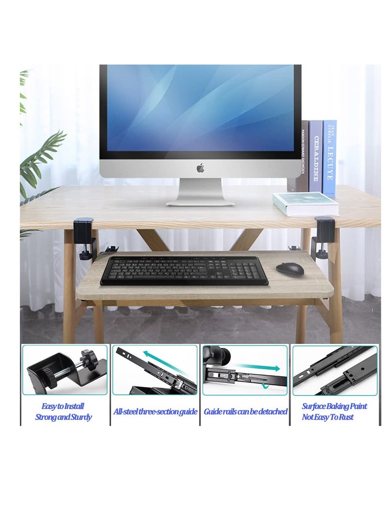 Excefore - Keyboard Clamp Rail Under Desk Set, Keyboard Trays Clamp Rail, Pull Out Keyboard & Mouse Tray with C Clamp (Board not Included), Under Desk Pull Out Slider Track, for Home or Office - Image 1