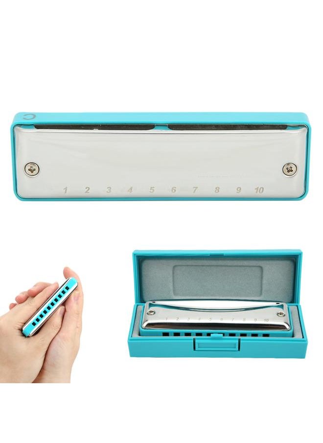 Thoraya Blues Harmonica 10‑Hole Mouthorgan C Key Stainless Steel Cover Small Cute Portable Gifts(Blue )  - Image 3