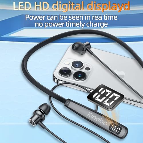 Kinobo Neckband Bluetooth Headphones, 6.0 Bluetooth 100 Hours Playtime，IPX7 Sports Waterproof Earbuds with Microphone Noise Cancelling with HiFi Speakers Multiple Switchable Sound Modes - Image 2