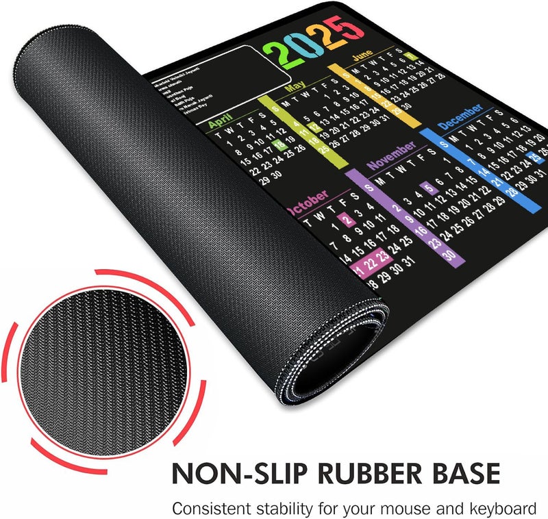 AccuPrints Anti-Slip Mouse Pad with 2025 Calendar Year,Size 28 x 60 cm Clear Extended Sheet Mouse Pad, Large Rubber Base Mice Smooth Cloth Desk Keyboard Mat (Black, Keyboard Pad) - Image 5