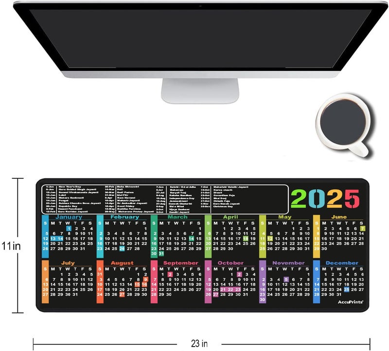 AccuPrints Anti-Slip Mouse Pad with 2025 Calendar Year,Size 28 x 60 cm Clear Extended Sheet Mouse Pad, Large Rubber Base Mice Smooth Cloth Desk Keyboard Mat (Black, Keyboard Pad) - Image 2