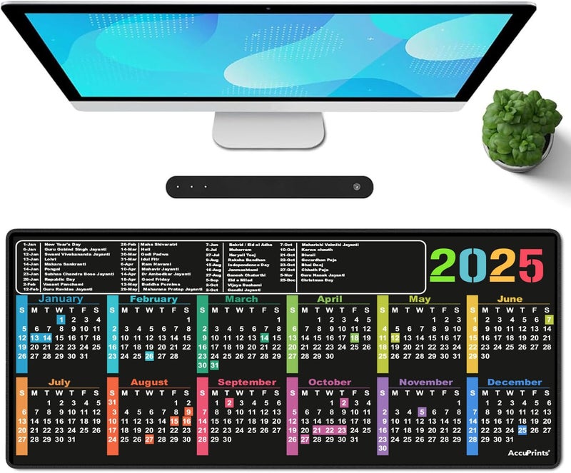 AccuPrints Anti-Slip Mouse Pad with 2025 Calendar Year,Size 28 x 60 cm Clear Extended Sheet Mouse Pad, Large Rubber Base Mice Smooth Cloth Desk Keyboard Mat (Black, Keyboard Pad) - Image 4