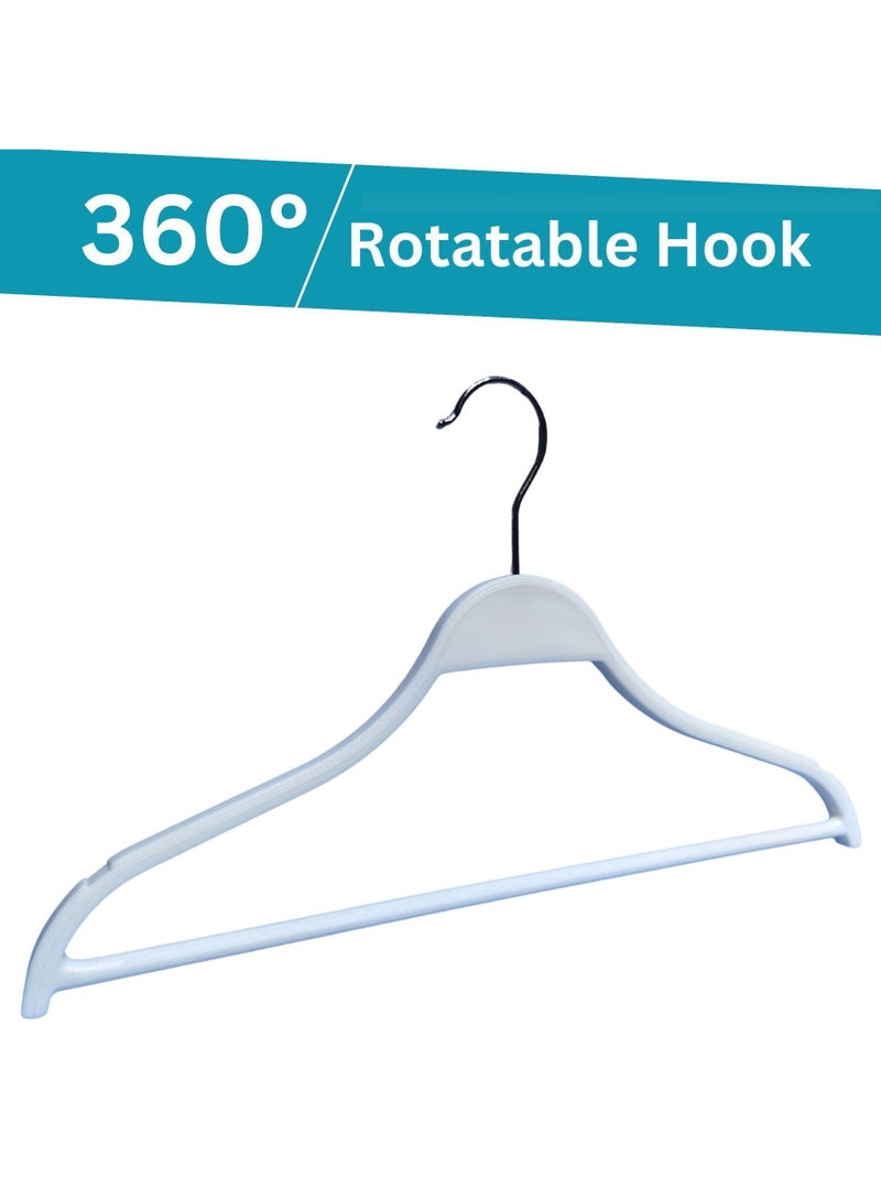 ORTUK 12 Pack Heavy Duty Plastic Hangers with Crossbar, Non Slip Notched Shoulder Clothes Hangers, Space Saving Coat Hanger 360° Swivel Hook, Suit Hanger for Shirt, Jacket, Trouser Closet Organizer 34x21 cm - Image 3