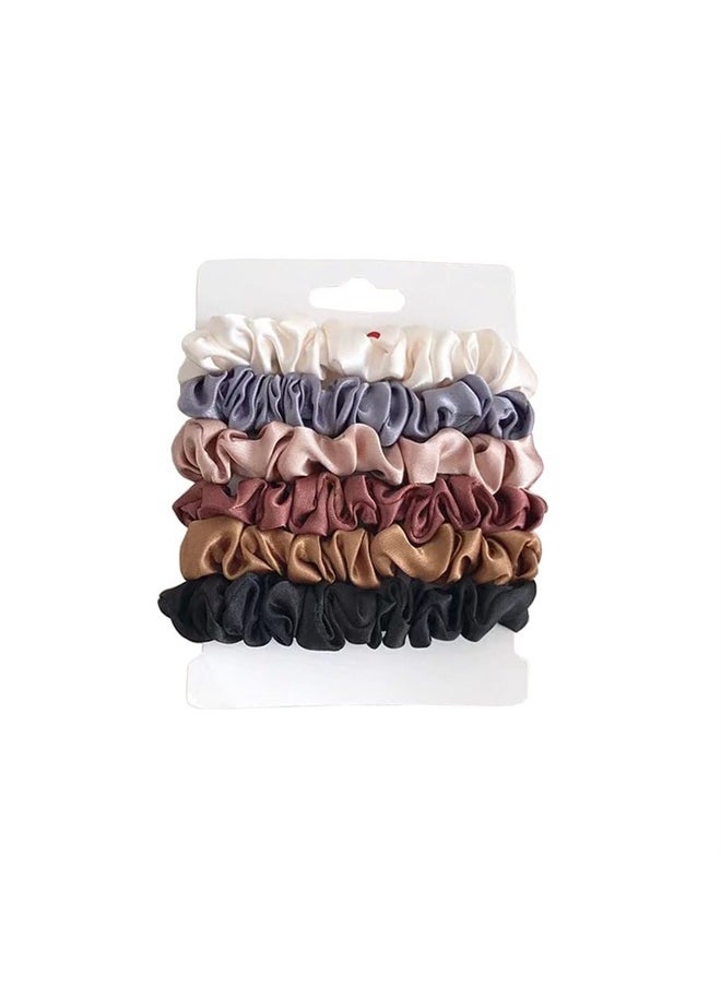 6 Pcs Silk Hair Scrunchies Soft & Comfortable Small Silk Scrunchy Skinny Hair Ties Bows Ropes Elastics Ponytail Holders for Women Girls Hair Accessories