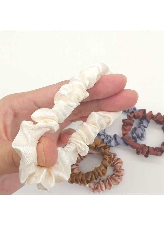 6 Pcs Silk Hair Scrunchies Soft & Comfortable Small Silk Scrunchy Skinny Hair Ties Bows Ropes Elastics Ponytail Holders for Women Girls Hair Accessories