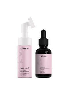 Saturn by GHC Anti Aging Face Serum (30 Ml) & Foaming Face Wash With Builtin Face Brush (120 Ml) Powered With Niacinamide For Reduces Wrinkles And Dullness (Combo Pack Of 2)  - Image 1