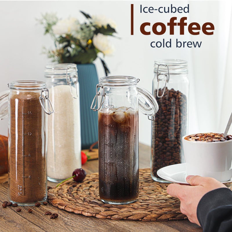 Folinstall 6 Pack 20 oz Tall Glass Jars with Airtight Lids for Vanilla Extract  Leak proof Glass Drinking Bottles(600ml) with Silicone Seal for Water  Juice  Milk  Ice tea - Image 3