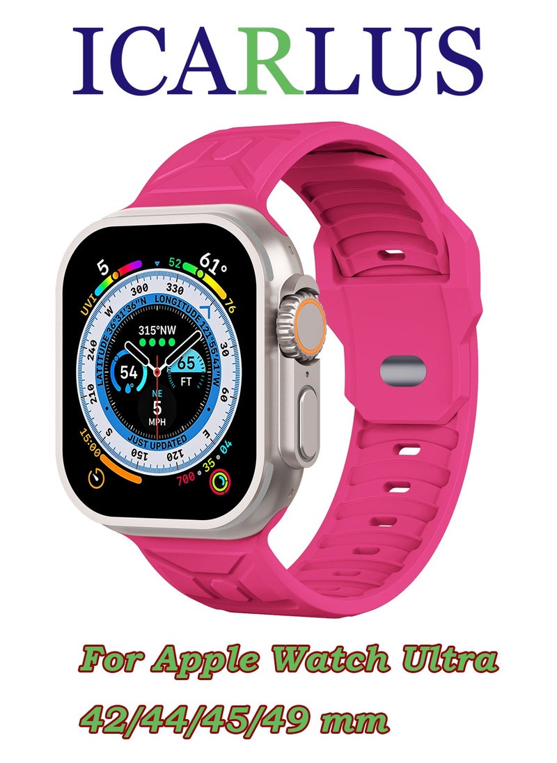 ICARLUS - Apple Watch Ultra Mecha Band 49mm 45mm 44mm 42mm for Men Women, Soft Silicone Sport Band Replacement Strap for Apple Watch Ultra iWatch Series 8 7 SE 6 5 4 3 2 1 - Barbie Pink - Image 1