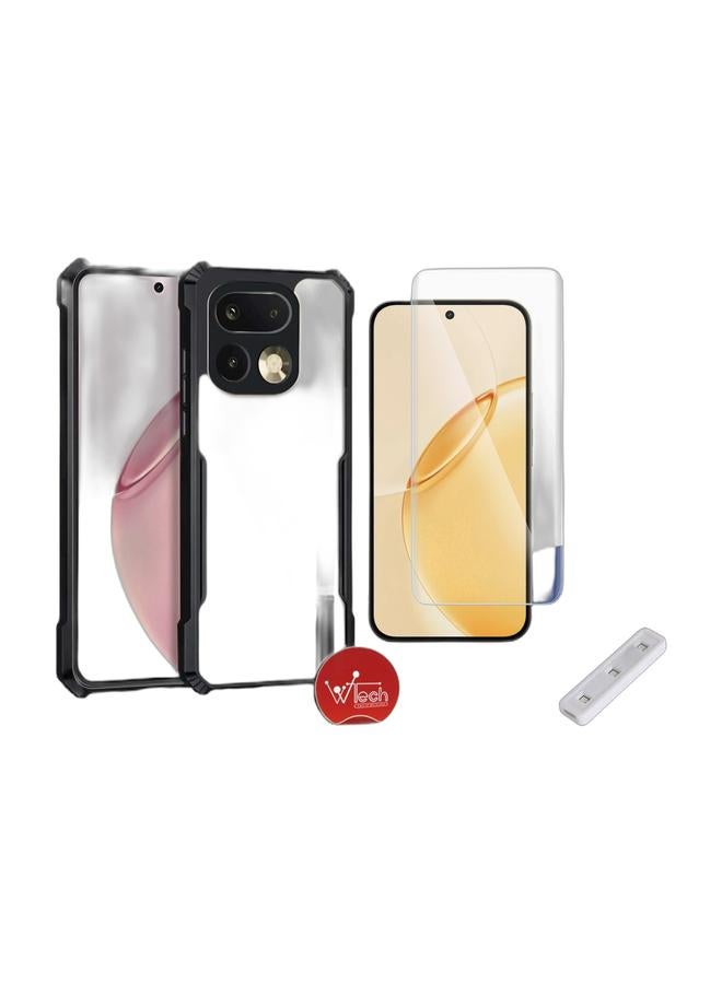 Wtech غطاء واقي رقيق من السيليكون TPU هجين مع حواف مدرعة مرتفعة لجهاز Realme 16 Pro+ 5G 2026 (MCAPSA) - شفاف/أسود وواقي شاشة زجاجي مقوى كامل الغراء مع حواف منحنية لجهاز Realme 16 Pro+ / 16 Pro Plus 5G 2026 (MSGUCN) - شفاف مجموعة - Image 1