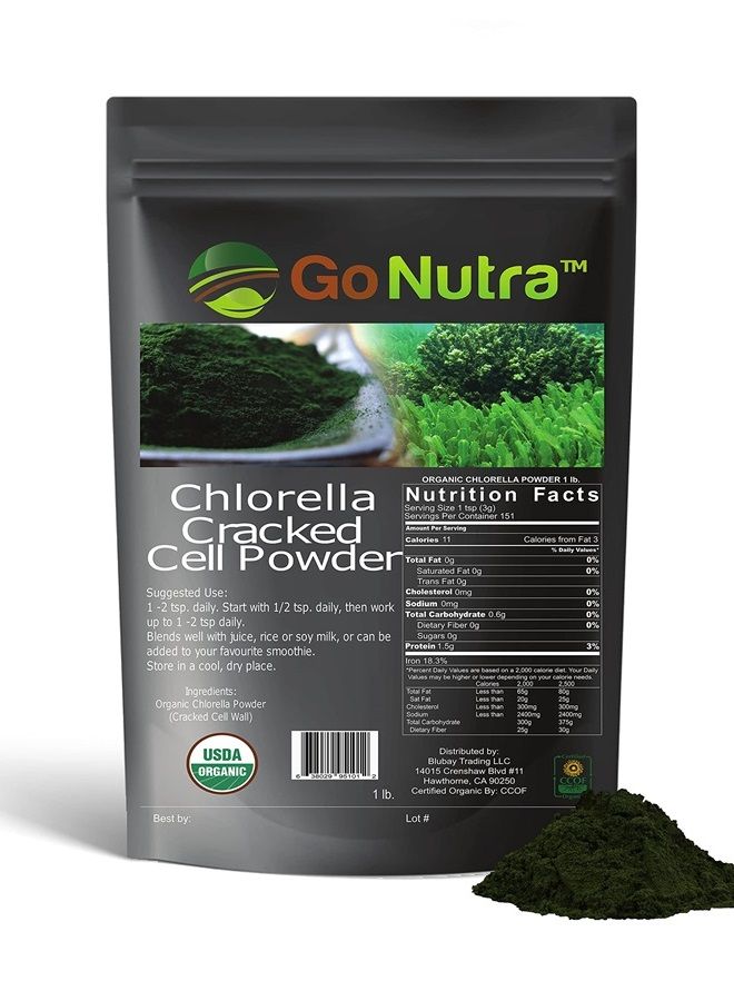 Go Nutra Chlorella Powder Organic Raw Non-GMO 100% Pure Cracked Cell Wall Green Superfood High Protein Chlorophyll for Smoothie Vegan Supplement (1 lb. (16 oz.)) - Image 1