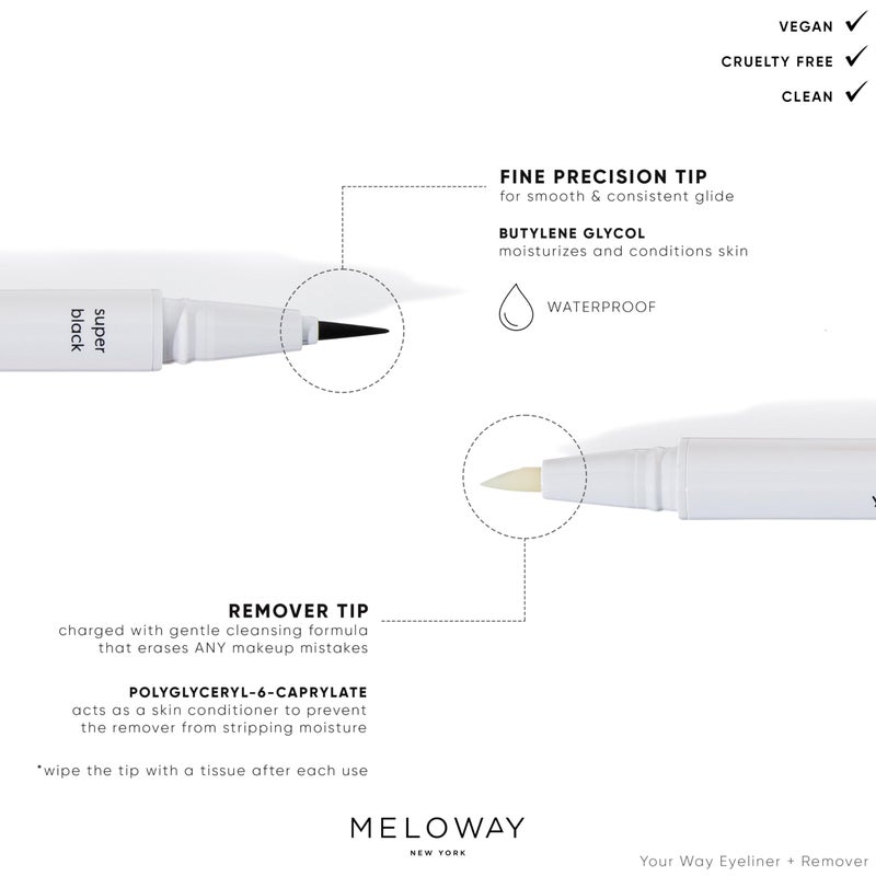 MELOWAY your way eyeliner + remover, 2-in-1 Liquid Eyeliner + Makeup Remover pen super black for easiest application. creates mistake-proof perfect lines for cat eyes, dropped flick, smoky, winged - Image 2