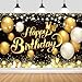 YinQin 180x120 cm Black Gold Happy Birthday Party Backdrops Cloth 71x47 in Glitter Black Gold Happy Birthday Photography Backgrounds Banners Black Gold Happy Birthday Sign Decorations for Men Women - Image 3