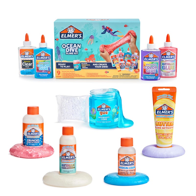 Elmers Ocean Dive Slime Kit Slime Supplies Include Liquid Glue Activator and Premade Slime 9 Count - Image 2