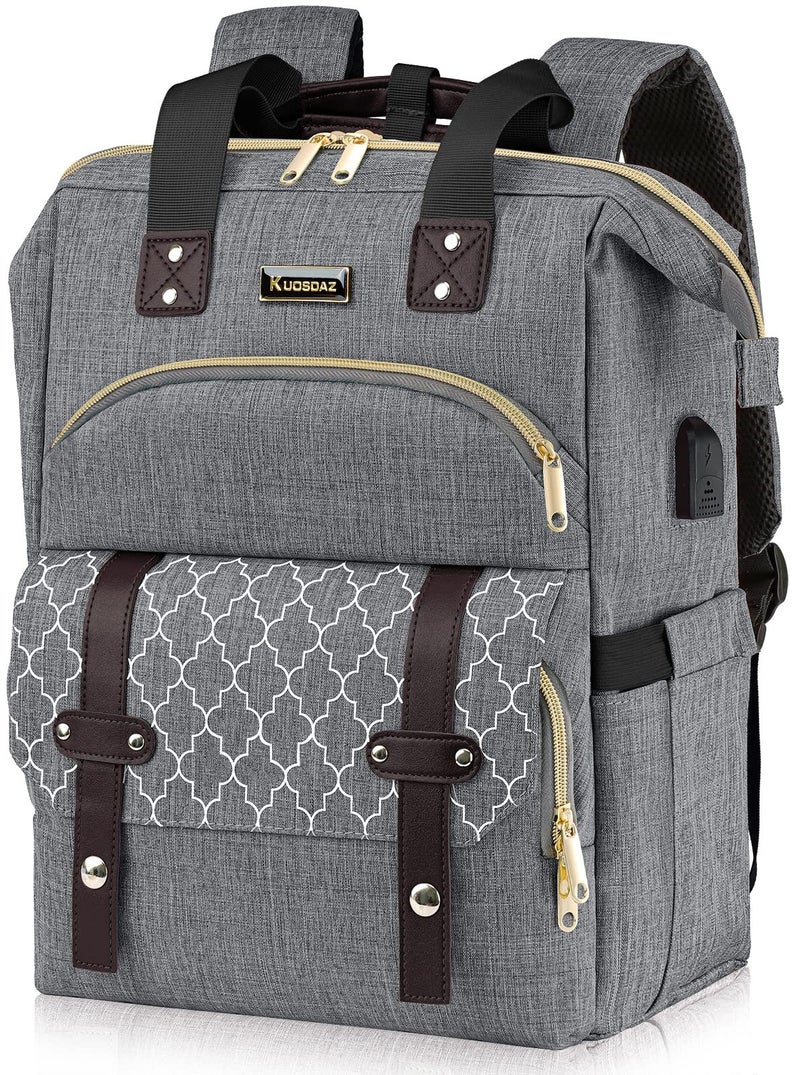 Kuosdaz Backpack for Women Men, Large Wide Open School Backpacks for Boys Girls, Water Resistant College Bookbag Fit 15.6 Inch Notebook, Grey - Image 1