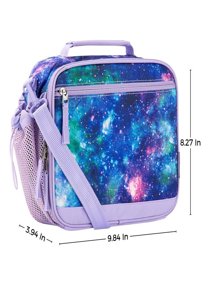 Choco Mocha علبة غداء شوكو موكا جالاكسي، علبة غداء للأطفال للبنات، علب غداء للمدرسة، حقيبة غداء مع أكياس ثلج وحزام كتف للأطفال الصغار في مرحلة ما قبل المدرسة ورياض الأطفال، لون بنفسجي - Image 2