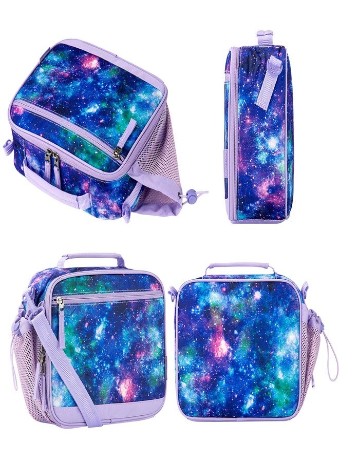 Choco Mocha علبة غداء شوكو موكا جالاكسي، علبة غداء للأطفال للبنات، علب غداء للمدرسة، حقيبة غداء مع أكياس ثلج وحزام كتف للأطفال الصغار في مرحلة ما قبل المدرسة ورياض الأطفال، لون بنفسجي - Image 5