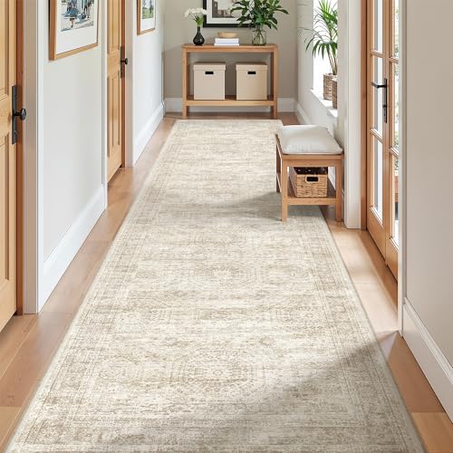 Restydon Kitchen Runner Rugs Non Skid Washable - 2.5 x 10 Runner Rug with Anti Slip Backing, Ultra-Thin Soft Rug Runner for Hallway, Bedroom, Living Room (2.5'x10', Beige/Ivory) - Image 3