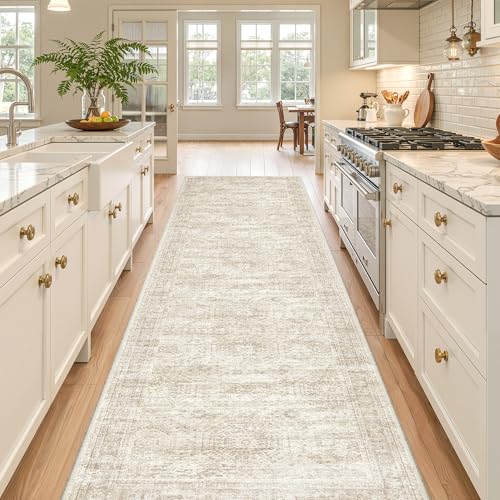 Restydon Kitchen Runner Rugs Non Skid Washable - 2.5 x 10 Runner Rug with Anti Slip Backing, Ultra-Thin Soft Rug Runner for Hallway, Bedroom, Living Room (2.5'x10', Beige/Ivory) - Image 2