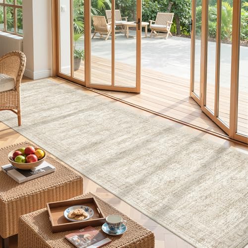 Restydon Kitchen Runner Rugs Non Skid Washable - 2.5 x 10 Runner Rug with Anti Slip Backing, Ultra-Thin Soft Rug Runner for Hallway, Bedroom, Living Room (2.5'x10', Beige/Ivory) - Image 1