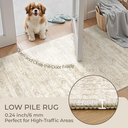Restydon Kitchen Runner Rugs Non Skid Washable - 2.5 x 10 Runner Rug with Anti Slip Backing, Ultra-Thin Soft Rug Runner for Hallway, Bedroom, Living Room (2.5'x10', Beige/Ivory) - Image 5