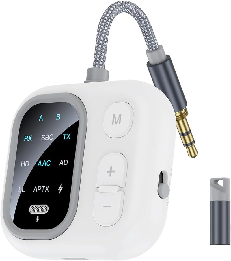 ETZIN JS5 Bluetooth 5.4 Wireless Transmitter Receiver with APTX LL, Support 2 ArPods/Wireless Headphones, 3.5mm AUX Audio Adapter for Air-Planes, Boats or in Gym, Home, Auto EPL-1484WA - Image 1