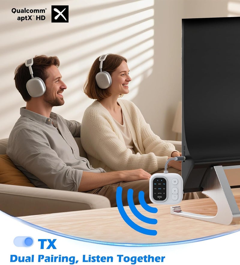 ETZIN JS5 Bluetooth 5.4 Wireless Transmitter Receiver with APTX LL, Support 2 ArPods/Wireless Headphones, 3.5mm AUX Audio Adapter for Air-Planes, Boats or in Gym, Home, Auto EPL-1484WA - Image 3